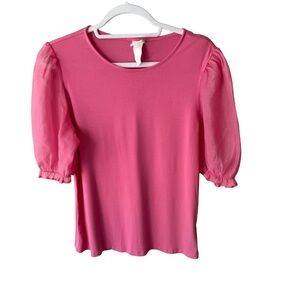 H&M Pink Ruffled Puff Sleeve Blouse Women’s M Streetwear Casual